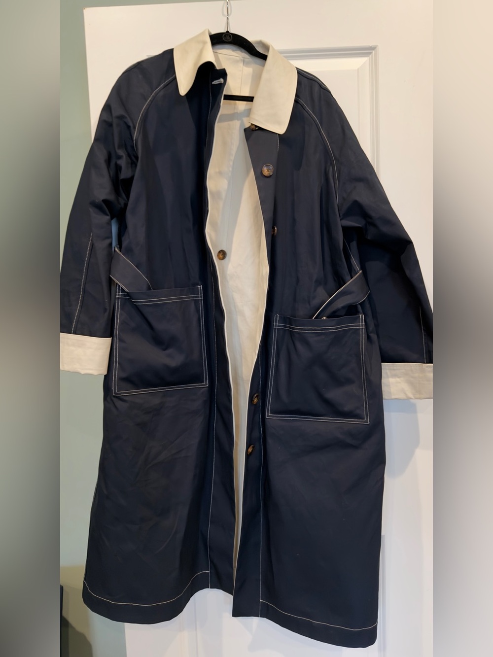 Women's Barnaby Navy and Cream Reversible Trench Coat